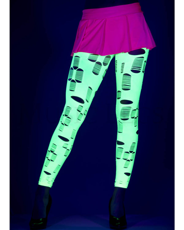 Neon Green Tattered and Cut Out Footless Leggings