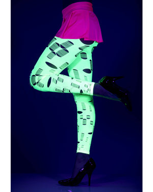 Neon Green Tattered and Cut Out Footless Leggings