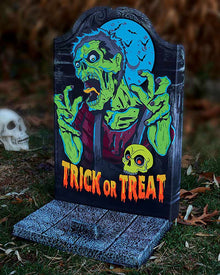 Neon Light Up Tombstone Zombie 56cm For Halloween