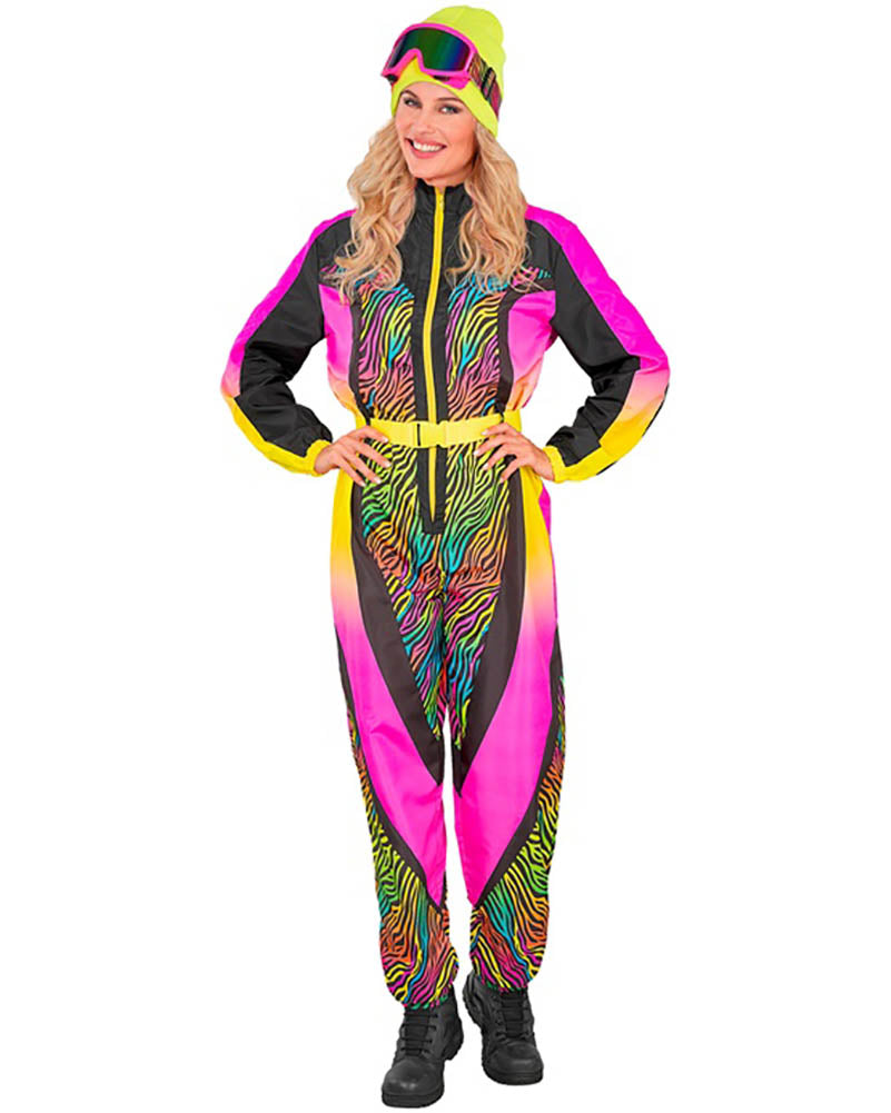 Neon Multicolour Animalier Zebra Ski Suit Womens Costume