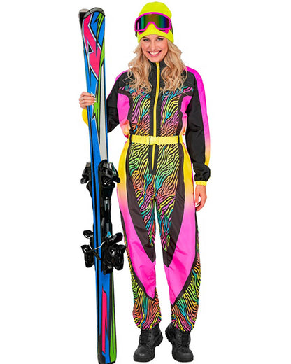 Neon Multicolour Animalier Zebra Ski Suit Womens Costume