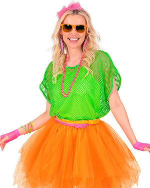 Neon Pink 80s Headband Necklace Earrings Gloves and Bracelets Set