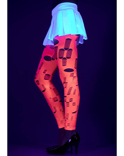 Neon Pink Tattered and Cut Out Footless Leggings