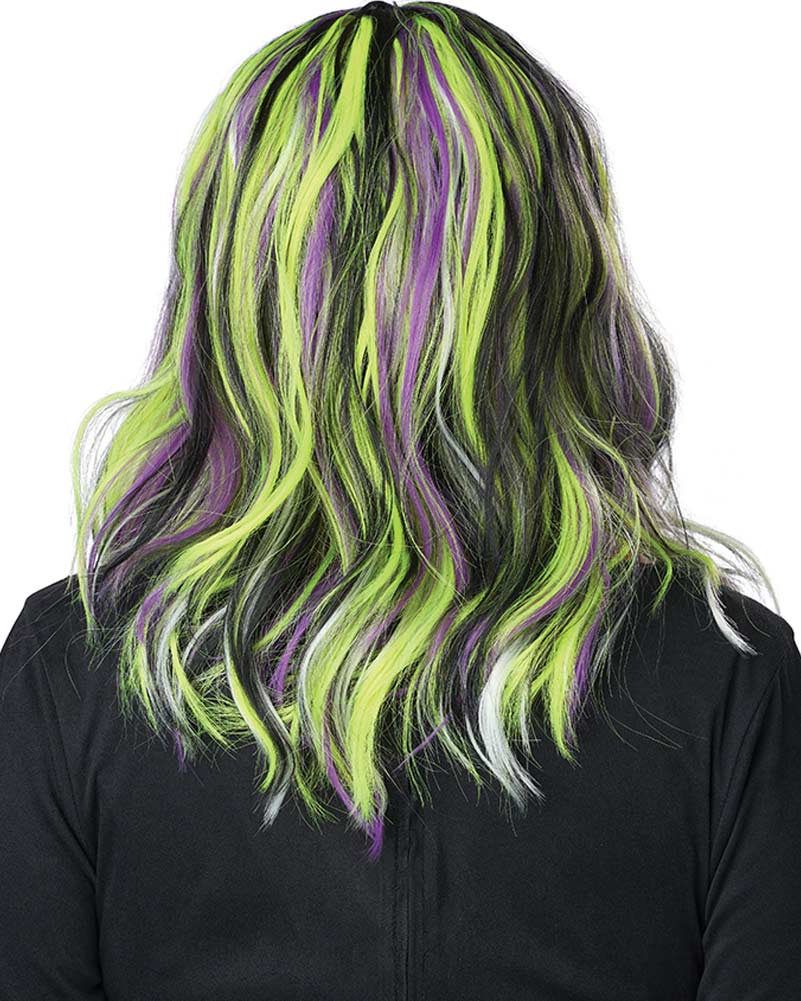Neon Streaks Green and Black Wig
