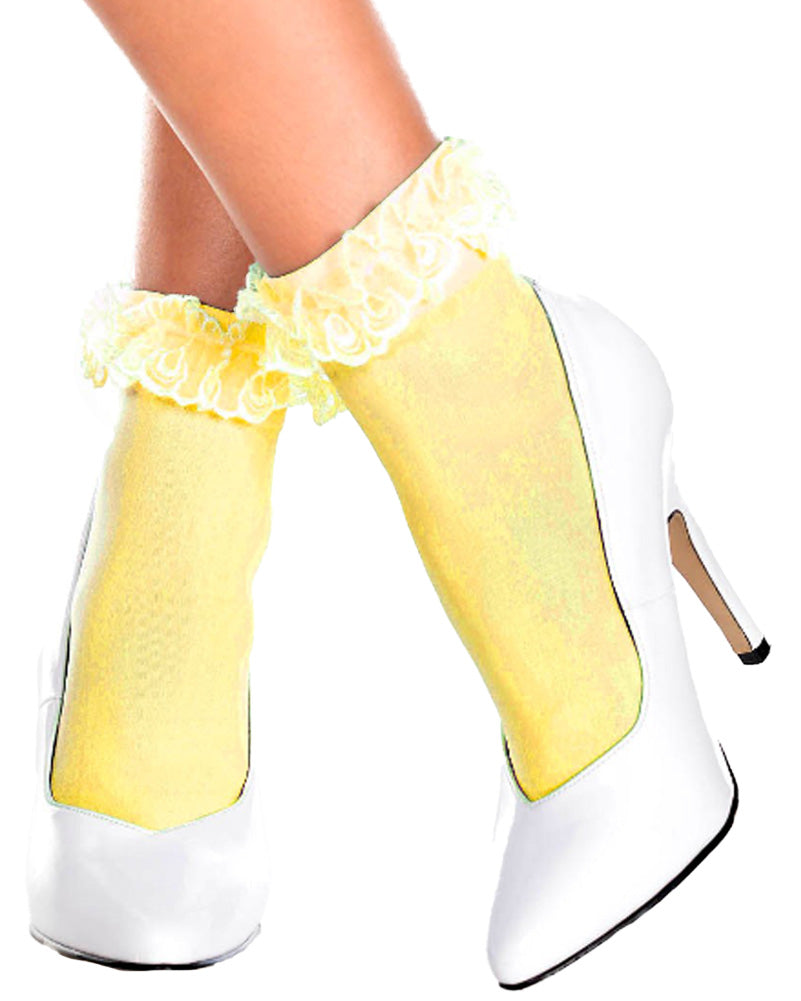 Neon Yellow Ruffle Top Ankle Socks