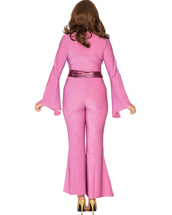 Night Fever Pink Sparkle 70s Womens Jumpsuit