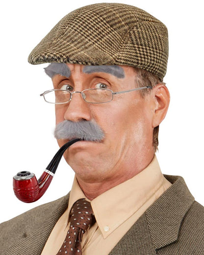 Old Man Coppola Cap Eyebrows Moustache Glasses and Pipe Set