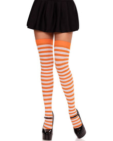 Orange and White Striped Thigh High Stockings