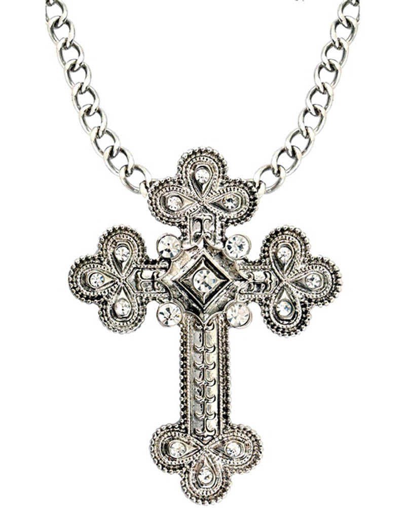 Ornate Silver Cross Pendant Necklace