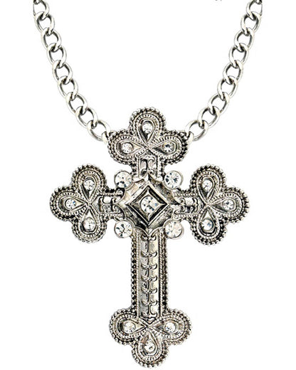 Ornate Silver Cross Pendant Necklace