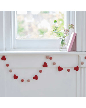 Parisian Love Valentines Day Love Felt Heart Garland 1.5m