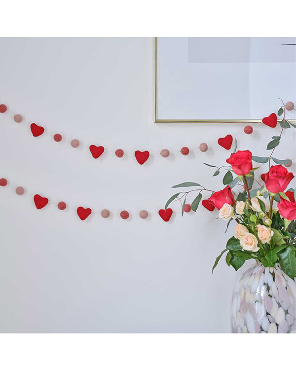 Parisian Love Valentines Day Love Felt Heart Garland 1.5m