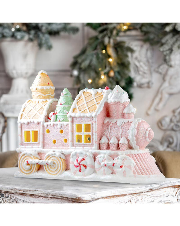 Pastel Resin LED Candy Train Christmas Decoration 24cm