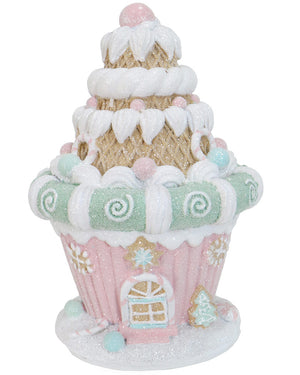 Pastel Resin Macaron Cupcake House Christmas Decoration 20cm