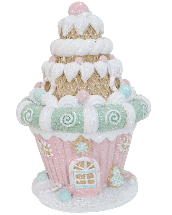 Pastel Resin Macaron Cupcake House Christmas Decoration 20cm