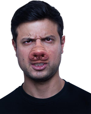 Person with a pig-like nose on a white background