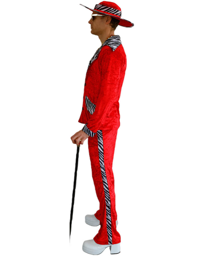 Pimp Suit Burgundy and Zebra Stripe Mens Costume