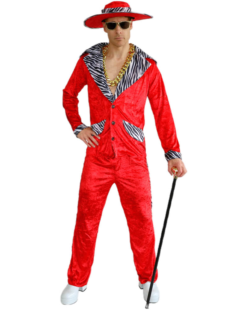 Pimp Suit Burgundy and Zebra Stripe Mens Costume