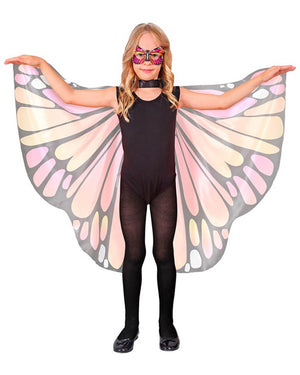 Pink and Orange Butterfly Kids Wing Cape and Eye Mask Set