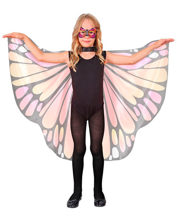 Pink and Orange Butterfly Kids Wing Cape and Eye Mask Set