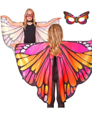 Pink and Orange Butterfly Kids Wing Cape and Eye Mask Set
