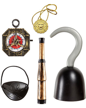Pirate Hook Compass Spyglass Eyepatch and Necklace Set