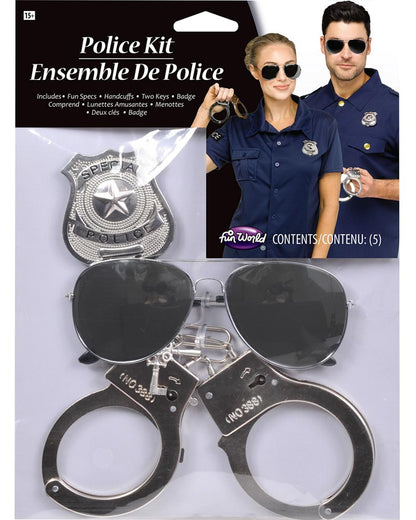 Police Badge Handcuffs and Aviator Fun Specs Set