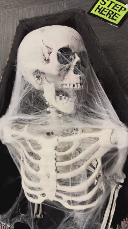Pop Up Skeleton In Tombstone Animated Halloween Decoration 1.5m