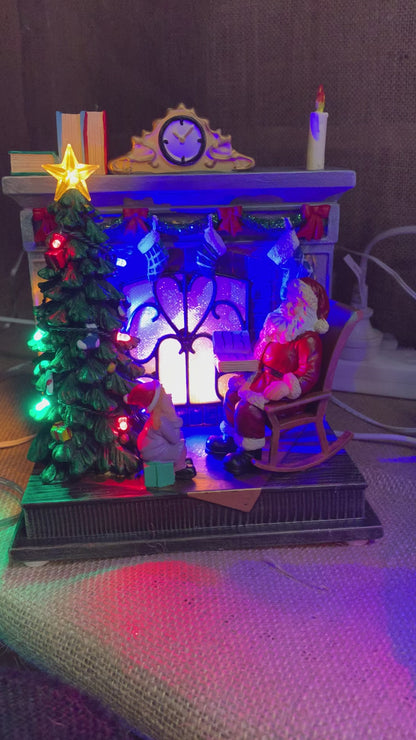 Rocking Santa Fireplace Musical LED Christmas Decoration 20cm with USB