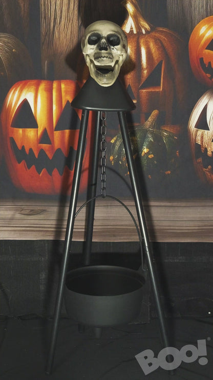 Skull Hanging Cauldron Animated Decoration 1m