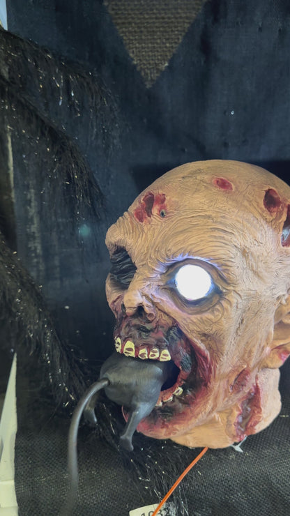 Zombie Head Eating Rat Animated Halloween Decoration 22.5cm