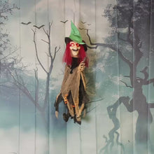 Hanging Witch Riding A Broomstick Animated Halloween Decoration 90cm