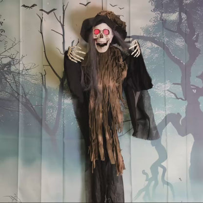 Hanging Skeleton Witch Animated Halloween Decoration 1.6m