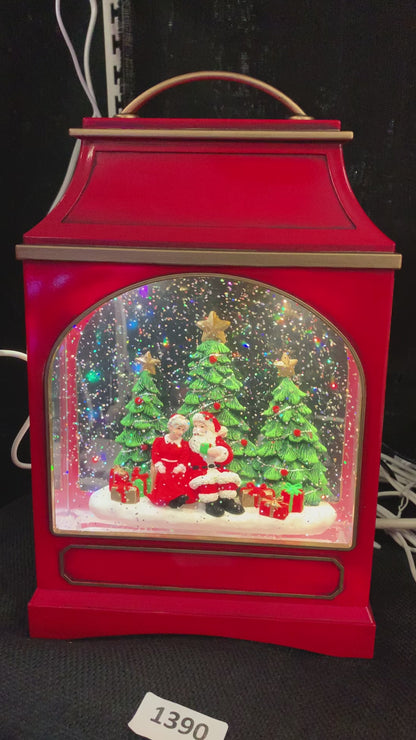 Mr And Mrs Claus Large Lantern Glitter Swirl Christmas Decoration 29cm