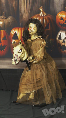 Halloween Animated Zombie Girl On Horse 1m