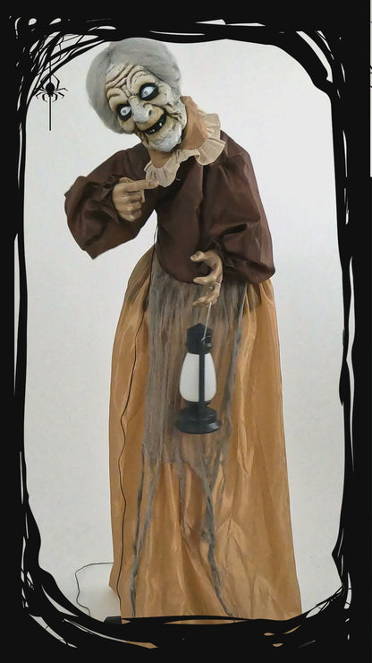 Standing Old Lady With Lantern Animated Decoration 1.5m