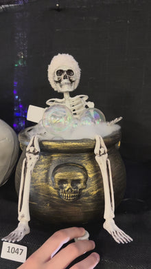 Skeleton In Cauldron Bubbles Bath Animated Halloween Decoration 28cm