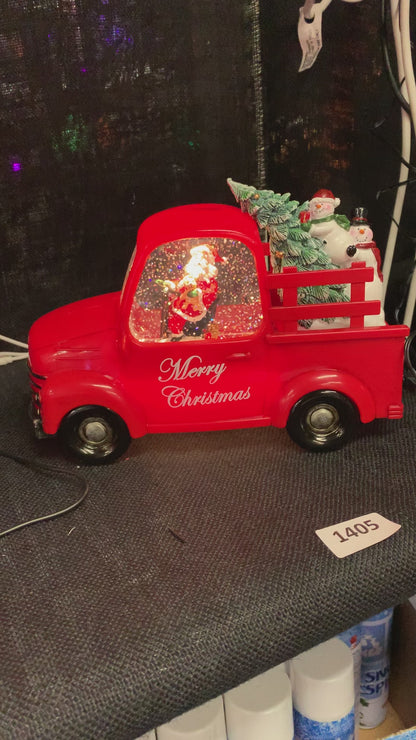 Musical Santa Pickup Truck Glitter Swirl Christmas Decoration 24cm