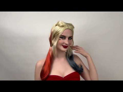 Joker Girl Blonde Pigtails with Red and Blue Tips Cosplay Premium Wig