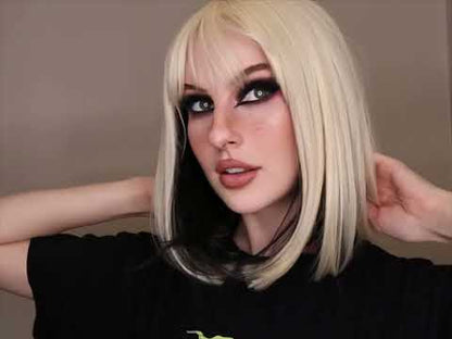 Blonde and Dark Brown Two Tone Heat Resistant Premium Bob Wig