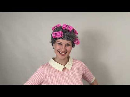 Retro Housewife Short Grey Wig with Curlers