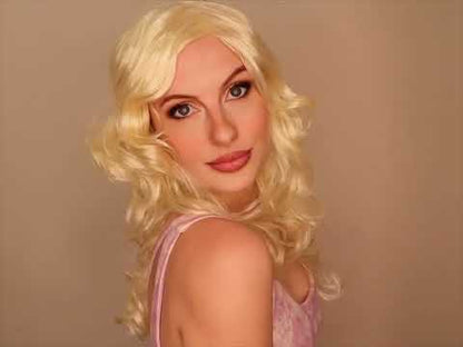 Pretty Plastic Doll Long Curly Blonde Wig
