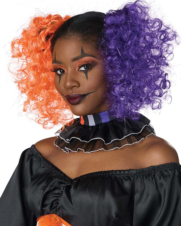 Purple and Orange Curly Clips Wig