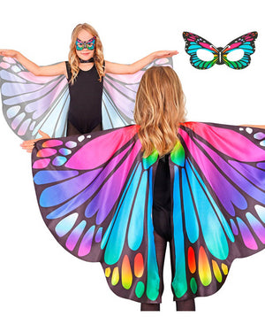 Purple and Pink Butterfly Kids Wing Cape and Eye Mask Set