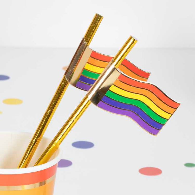 Rainbow Gold Foiled Flag Straws Pack of 16