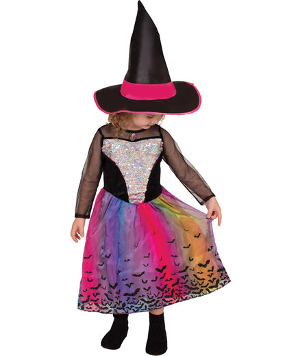 Rainbow Colour Magic Witch Deluxe Girls Costume