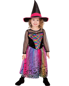Rainbow Colour Magic Witch Deluxe Girls Halloween Costume