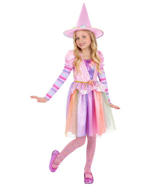 Rainbow Pastel Witch Deluxe Girls Costume