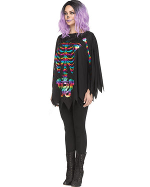 Rainbow Skeleton Poncho Womens Costume