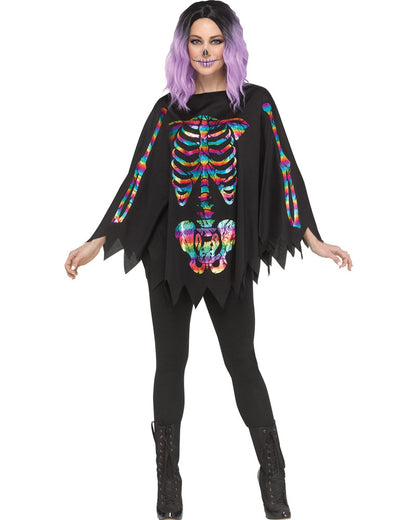 Rainbow Skeleton Poncho Womens Costume
